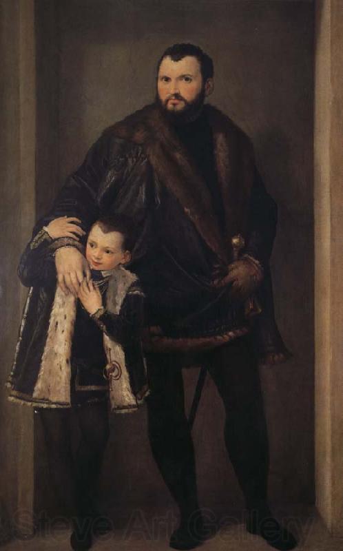 Paolo  Veronese Reaches the Pohl to hold with his son Yadeliyanuo portrait France oil painting art